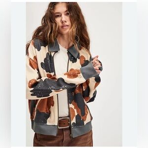 Free People Cabin Cardi Happy Cow Combo Multicolor Zip-Up Jacket NWT Size Small